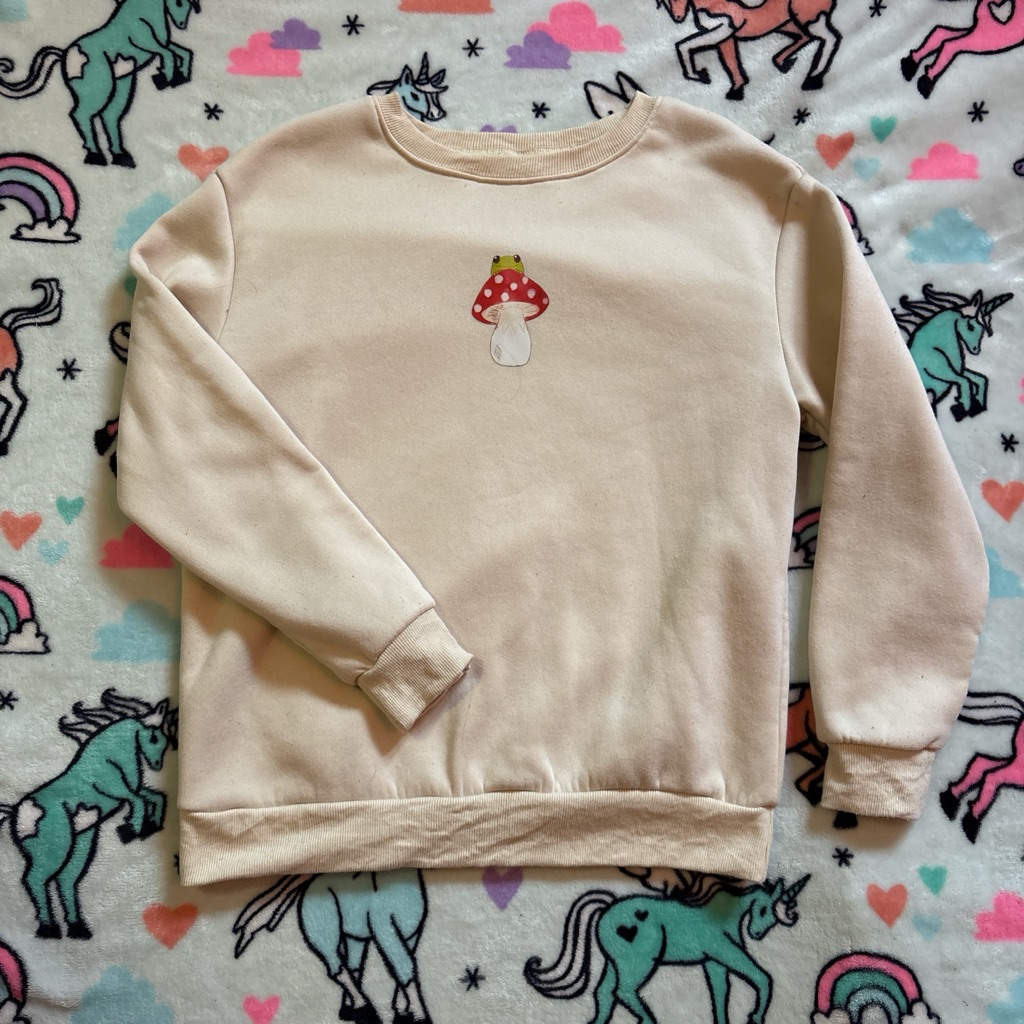 Shein Cream Sweater With Mushroom Detail